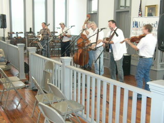 Bluegrass players at courthouse front view